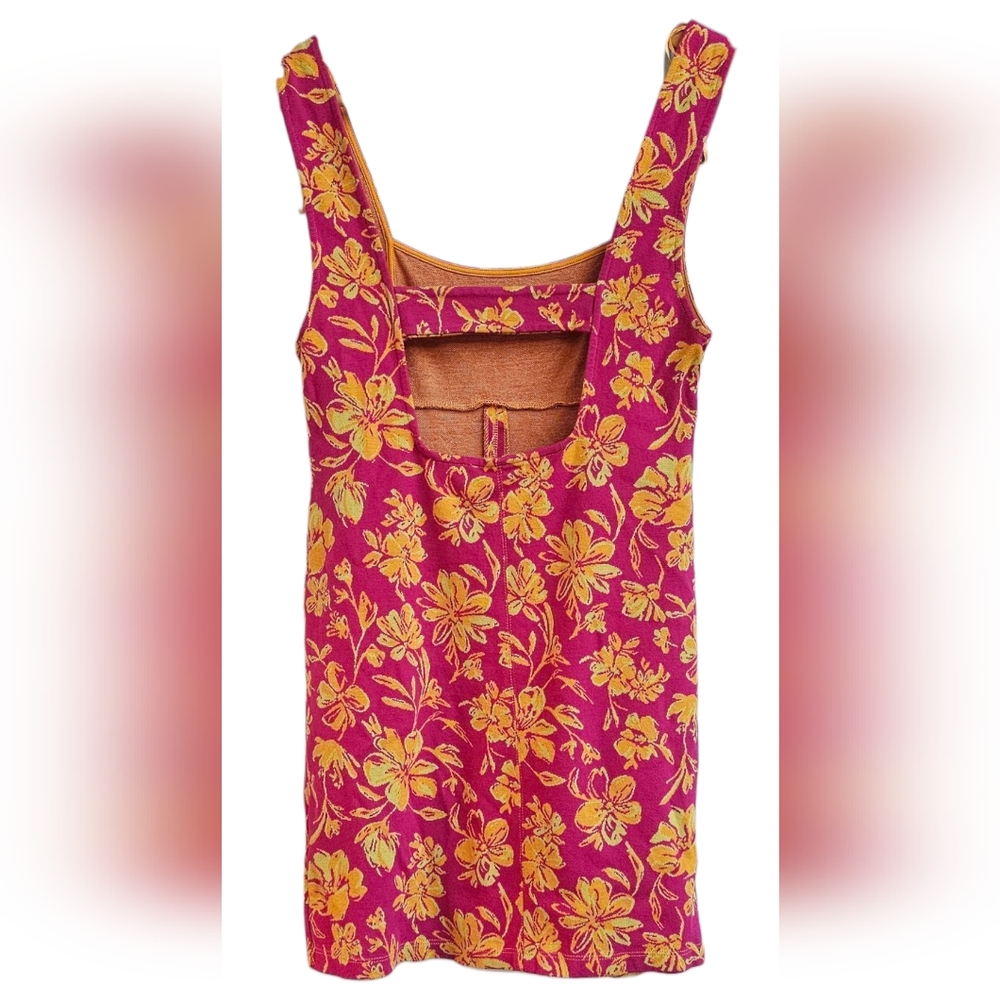 Zara-Jewel Jacquard Floral Pink and Yellow Sleeveless Mini Dress Semi- Open Back - Picture 3 of 9